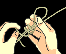 二本の幹糸を芯にして、4〜6回巻き付けます。
